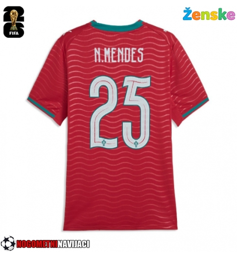 Ženske Nogometnih dresov Portugalska Nuno Mendes #25 Domači SP 2026 Kratki rokavi Ženske Nogometnih dresov Portugalska Nuno Mendes #25 Domači SP 2026 Kratki rokavi